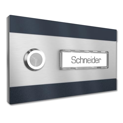 Graviers Design Aufputz Türklingel für Haustür 1 Namensschild austauschbar - V2A Edelstahl Klingel 140x80 mm Pulverbeschichtet RAL 7016 - Name Beleuchtung wählbar LED Taster Graviers Design Aufputz Türklingel für Haustür 1 Namensschild austauschbar - V2A Edelstahl Klingel 140x80 mm Pulverbeschichtet RAL 7016 - Name Beleuchtung wählbar LED Taster von Graviers Design