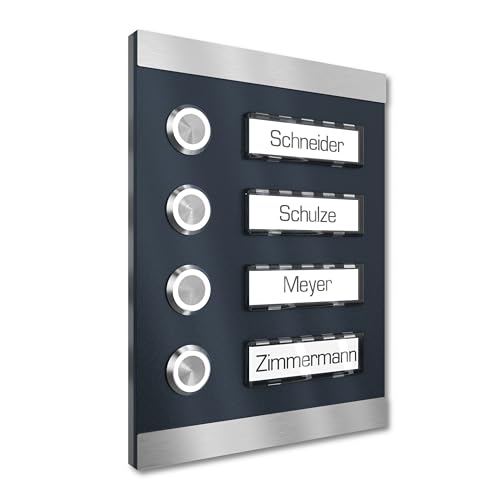 Graviers Design Aufputz Türklingel für Mehrfamilienhaus 4 Namensschilder austauschbar - V2A Edelstahl Klingel 140x185 mm - Name Beleuchtung wählbar LED Taster Klingelplatte Graviers Design Aufputz Türklingel für Mehrfamilienhaus 4 Namensschilder austauschbar - V2A Edelstahl Klingel 140x185 mm - Name Beleuchtung wählbar LED Taster Klingelplatte von Graviers Design