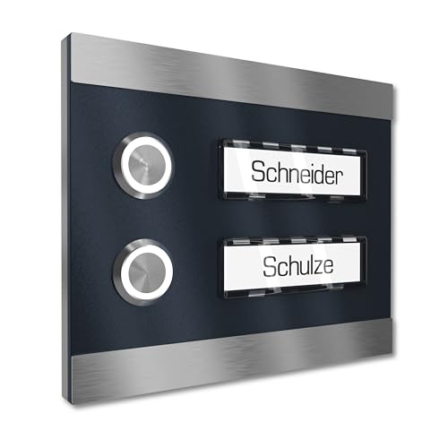 Graviers Design Aufputz Türklingel für Zweifamilienhaus 2 Namensschilder austauschbar - V2A Edelstahl Klingel 140x115 mm - Name Beleuchtung wählbar LED Taster für Zweifamilienhaus Klingelplatte Graviers Design Aufputz Türklingel für Zweifamilienhaus 2 Namensschilder austauschbar - V2A Edelstahl Klingel 140x115 mm - Name Beleuchtung wählbar LED Taster für Zweifamilienhaus Klingelplatte von Graviers Design
