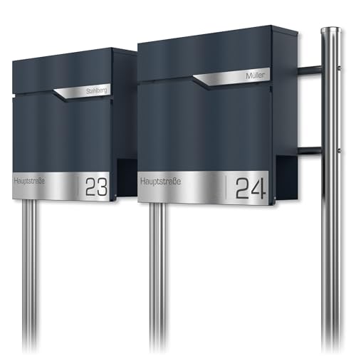 Graviers Design Briefkasten freistehend in Anthrazit RAL 7016 mit Standfuß für 2er Mehrfamilienhaus - Postkasten personalisiert Edelstahl - Briefbox mit Schloss Zeitungsfach Graviers Design Briefkasten freistehend in Anthrazit RAL 7016 mit Standfuß für 2er Mehrfamilienhaus - Postkasten personalisiert Edelstahl - Briefbox mit Schloss Zeitungsfach von Graviers Design