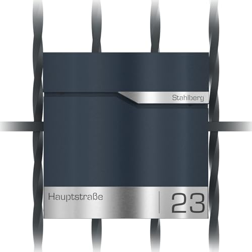 Graviers Design Briefkasten in Anthrazit RAL 7016 mit Zaunhalterung - Postkasten personalisiert Edelstahl Namensschild Straßenname Hausnummer - Briefbox mit Schloss Zeitungsfach Zeitungsrolle von Graviers Design