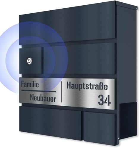 Graviers Design Briefkasten mit Funkklingel in Anthrazit RAL 7016 - Laserschnitt Wandbriefkasten personalisiert Edelstahl Gravur - Postkasten Briefbox mit Schloss Design 2 Graviers Design Briefkasten mit Funkklingel in Anthrazit RAL 7016 - Laserschnitt Wandbriefkasten personalisiert Edelstahl Gravur - Postkasten Briefbox mit Schloss Design 2 von Graviers Design