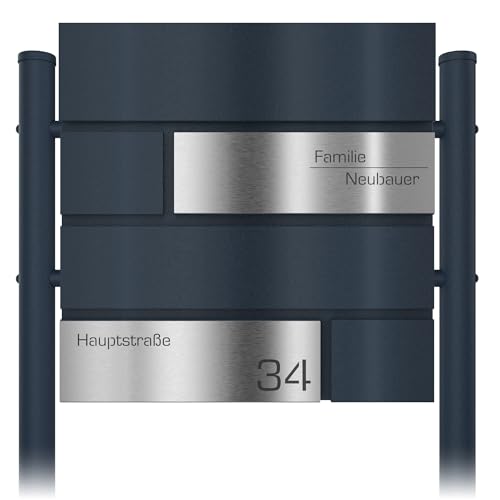 Graviers Design Briefkasten mit Ständer Anthrazit RAL 7016 - Standbriefkasten Edelstahl Personalisierung Name Straße Hausnummer - Briefbox mit Schloss Design 1 von Graviers Design