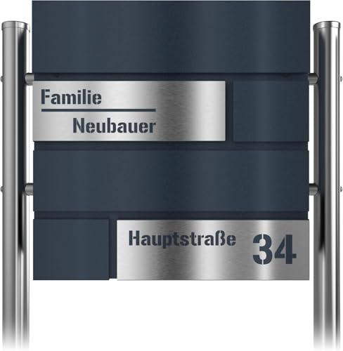 Graviers Design Briefkasten mit Standfuß - Edelstahl Laserschnitt Personalisierung Postkasten Name Straße Hausnummer - Anthrazit RAL 7016 Briefbox mit Schloss Design 1 von Graviers Design