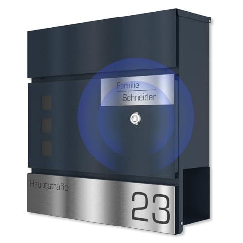 Graviers Design Briefkasten mit integrierter Funkklingel in Anthrazit RAL 7016 - Sichtfenster Postkasten personalisiert Edelstahl Gravur - Wandbriefkasten Briefbox mit Schloss Zeitungsfach Graviers Design Briefkasten mit integrierter Funkklingel in Anthrazit RAL 7016 - Sichtfenster Postkasten personalisiert Edelstahl Gravur - Wandbriefkasten Briefbox mit Schloss Zeitungsfach von Graviers Design