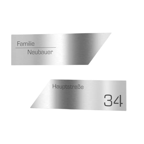 Graviers Design Briefkastenschild aus Edelstahl für Briefkasten selbstklebend - Namensschild + Hausnummer Schild Set personalisiert mit Lasergravur Design 1 von Graviers Design