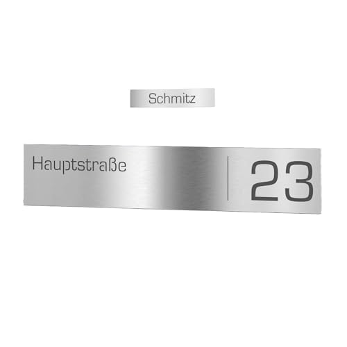 Graviers Design Briefkastenschild aus Edelstahl für Briefkasten selbstklebend - Namensschild + Hausnummernschild Set personalisiert mit Lasergravur Design 1 von Graviers Design