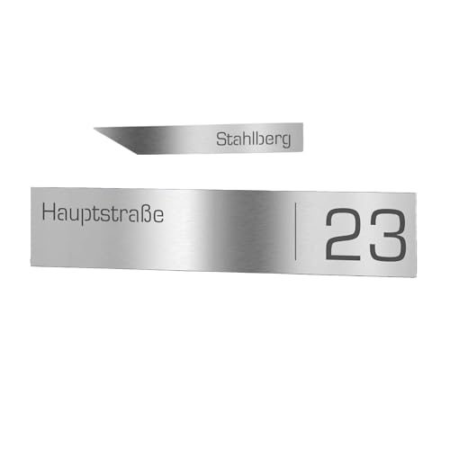 Graviers Design Briefkastenschild aus Edelstahl für Briefkasten selbstklebend - Namensschild + Hausnummernschild Set personalisiert mit Lasergravur Design 2 von Graviers Design