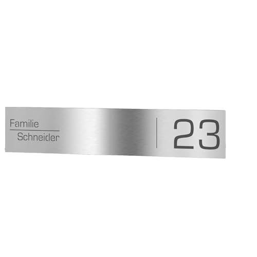 Graviers Design Briefkastenschild aus Edelstahl für Briefkasten selbstklebend - Namensschild Hausnummer Schild personalisiert mit Lasergravur Design 1 von Graviers Design