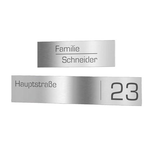 Graviers Design Briefkastenschild aus Edelstahl für Briefkasten selbstklebend - Namensschild Straße Hausnummer Schild personalisiert mit Lasergravur von Graviers Design