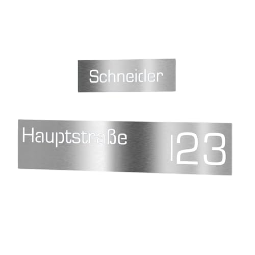 Graviers Design Briefkastenschild aus Edelstahl für Briefkasten selbstklebend - Namensschild Straße Hausnummer Schild personalisiert mit Laserschnitt Gravur von Graviers Design