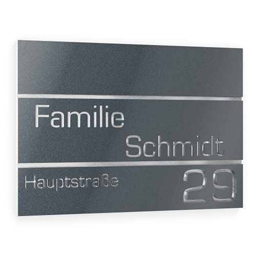 Graviers Design Hausnummer aus V2A Edelstahl 160x110mm - Anthrazit Metallic - Rostfrei UV-beständig Individuell anpassbar Straße Nummer Familie Name - Made in Germany von Graviers Design