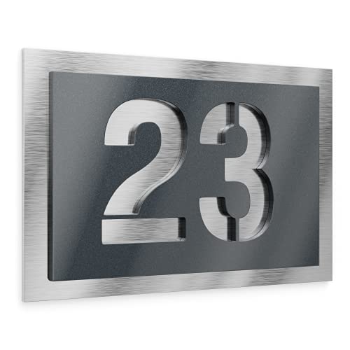 Graviers Design Hausnummer aus V2A Edelstahl 160x110mm - Anthrazit Metallic - Wetterfest Rostfrei Individuell anpassbar nach eigener Nummer - Made in Germany von Graviers Design