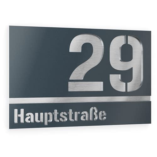 Graviers Design Hausnummer aus V2A Edelstahl 160x110mm - Anthrazit RAL 7016 - Wetterfest Rostfrei Individuell anpassbar nach eigener Nummer Straße - Made in Germany von Graviers Design