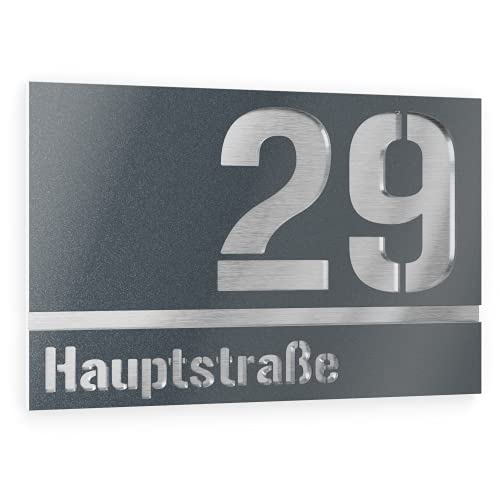 Graviers Design Hausnummer aus V2A Edelstahl 215x150mm - Anthrazit Metallic - Wetterfest Rostfrei Individuell anpassbar nach eigener Nummer Straße - Made in Germany von Graviers Design