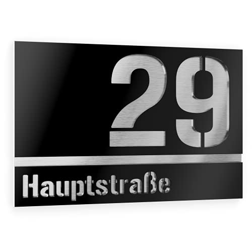 Graviers Design Hausnummer aus V2A Edelstahl 250x175mm - Schwarz - Wetterfest Rostfrei Individuell anpassbar nach eigener Nummer Straße - Made in Germany von Graviers Design