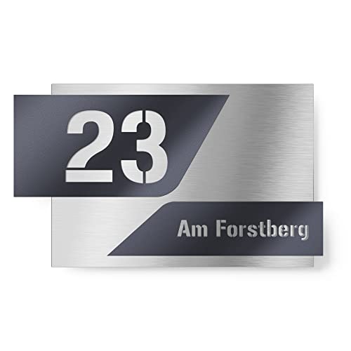 Graviers Design Hausnummernschild aus V2A Edelstahl 160x110 - Anthrazit RAL 7016 - zweiteilig mit 3D Effekt Wetterfest Rostfrei Individuell anpassbar mit eigener Nummer Straße - Made in Germany von Graviers Design