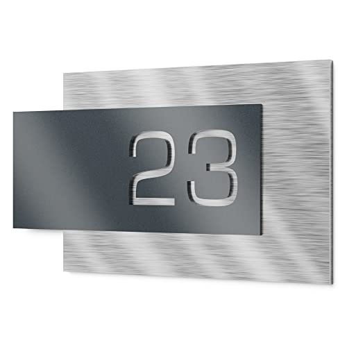 Graviers Design Hausnummernschild aus V2A Edelstahl 200x110mm - Anthrazit Metallic - Wetterfest Rostfrei Individuell anpassbar nach eigener Nummer - Made in Germany von Graviers Design