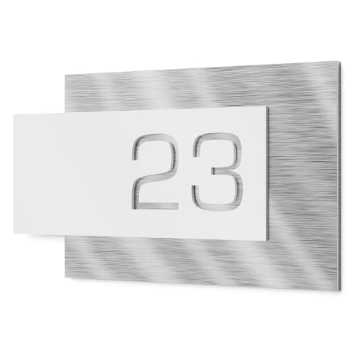 Graviers Design Hausnummernschild aus V2A Edelstahl 200x110mm - Weiß - Wetterfest Rostfrei Individuell anpassbar nach eigener Nummer - Made in Germany von Graviers Design