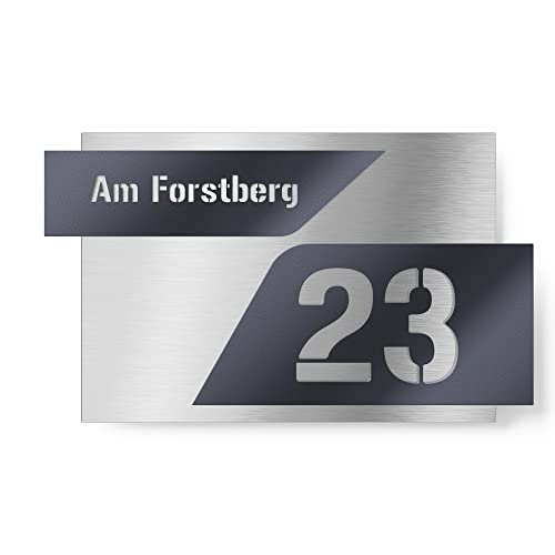 Graviers Design Hausnummernschild aus V2A Edelstahl 250x175 - Anthrazit RAL 7016 - zweiteilig mit 3D Effekt Wetterfest Rostfrei Individuell anpassbar mit eigener Straße Nummer - Made in Germany von Graviers Design