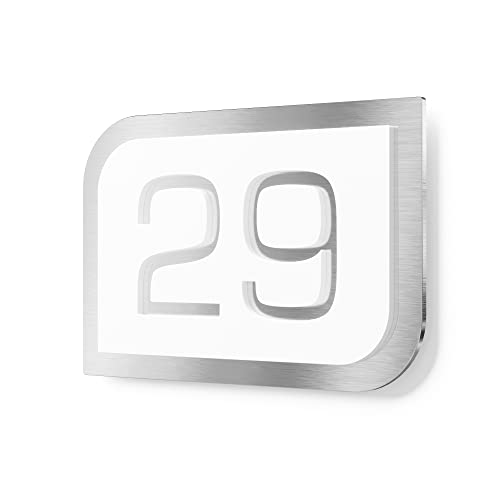 Graviers Design Hausnummernschild aus V2A Edelstahl 250x175 - Weiß - Wetterfest Rostfrei Individuell anpassbar mit eigener Nummer - Made in Germany von Graviers Design