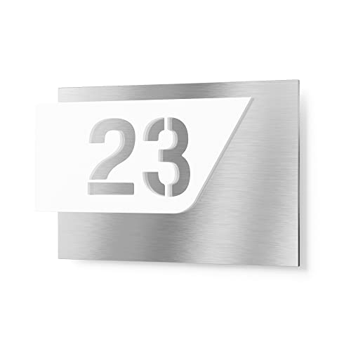 Graviers Design Hausnummernschild aus V2A Edelstahl 250x175 - Weiß - zweiteilig mit 3D Effekt Wetterfest Rostfrei Individuell anpassbar mit eigener Nummer - Made in Germany von Graviers Design