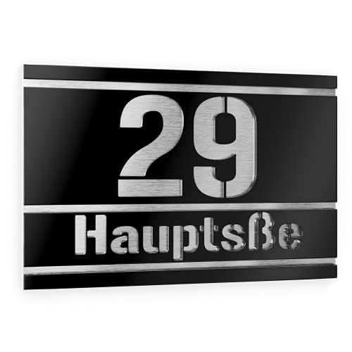 Graviers Design Hausnummernschild aus V2A Edelstahl 250x175mm - Schwarz - Wetterfest Rostfrei Individuell anpassbar nach eigener Nummer Straße - Made in Germany von Graviers Design