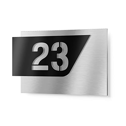 Graviers Design Hausnummernschild aus V2A Edelstahl 380x264 - Schwarz - zweiteilig mit 3D Effekt Wetterfest Rostfrei Individuell anpassbar mit eigener Nummer - Made in Germany von Graviers Design