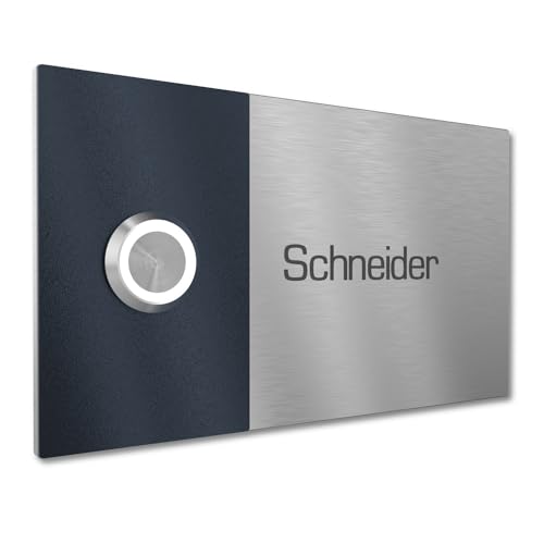 Graviers Design Klingel für Haustür mit LED Klingeltaster 1 Name Gravur - V2A Edelstahl Türklingel 140x80 mm - Unterputz wählbar Aufputz von Graviers Design