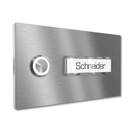 Graviers Design Mehrfamilien Aufputz Türklingel mit LED Klingeltaster 1 Namensschild - V2A Edelstahl Klingel 140x80 mm - Name Beleuchtung wählbar für Haustür Mehrfamilienhaus Graviers Design Mehrfamilien Aufputz Türklingel mit LED Klingeltaster 1 Namensschild - V2A Edelstahl Klingel 140x80 mm - Name Beleuchtung wählbar für Haustür Mehrfamilienhaus von Graviers Design