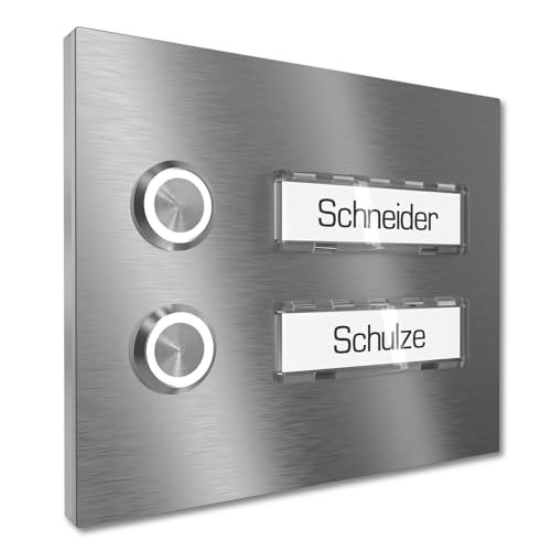 Graviers Design Mehrfamilien Aufputz Türklingel mit LED Klingeltaster 2 Namensschilder - V2A Edelstahl Klingel 140x115 mm - Name Beleuchtung wählbar für Haustür Zweifamilienhaus Graviers Design Mehrfamilien Aufputz Türklingel mit LED Klingeltaster 2 Namensschilder - V2A Edelstahl Klingel 140x115 mm - Name Beleuchtung wählbar für Haustür Zweifamilienhaus von Graviers Design