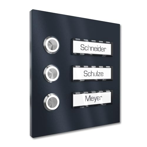 Graviers Design Mehrfamilien Aufputz Türklingel mit LED Klingeltaster 3 Namensschilder - V2A Edelstahl Klingel 140x150 mm Pulverbeschichtet RAL 7016 - Name Beleuchtung wählbar Mehrfamilienhaus Graviers Design Mehrfamilien Aufputz Türklingel mit LED Klingeltaster 3 Namensschilder - V2A Edelstahl Klingel 140x150 mm Pulverbeschichtet RAL 7016 - Name Beleuchtung wählbar Mehrfamilienhaus von Graviers Design