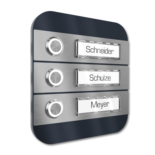 Graviers Design Mehrfamilien Aufputz Türklingel mit LED Taster 3 Namensschilder - V2A Edelstahl Klingel 140x150 mm Pulverbeschichtet RAL 7016 - Name Beleuchtung wählbar für Mehrfamilienhaus Graviers Design Mehrfamilien Aufputz Türklingel mit LED Taster 3 Namensschilder - V2A Edelstahl Klingel 140x150 mm Pulverbeschichtet RAL 7016 - Name Beleuchtung wählbar für Mehrfamilienhaus von Graviers Design