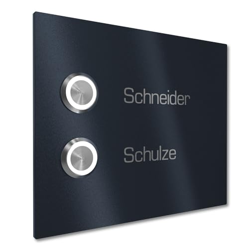 Graviers Design Mehrfamilien Türklingel mit LED Klingeltaster 2 Namen Gravur - V2A Edelstahl Klingel 140x115 mm Pulverbeschichtet RAL 7016 - Unterputz wählbar Aufputz für Haustür Zweifamilienhaus Graviers Design Mehrfamilien Türklingel mit LED Klingeltaster 2 Namen Gravur - V2A Edelstahl Klingel 140x115 mm Pulverbeschichtet RAL 7016 - Unterputz wählbar Aufputz für Haustür Zweifamilienhaus von Graviers Design