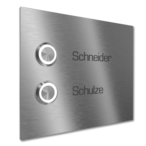Graviers Design Mehrfamilien Türklingel mit LED Klingeltaster 2 Namen Gravur - V2A Edelstahl Klingel 140x115 mm - Unterputz wählbar Aufputz für Haustür Zweifamilienhaus Graviers Design Mehrfamilien Türklingel mit LED Klingeltaster 2 Namen Gravur - V2A Edelstahl Klingel 140x115 mm - Unterputz wählbar Aufputz für Haustür Zweifamilienhaus von Graviers Design