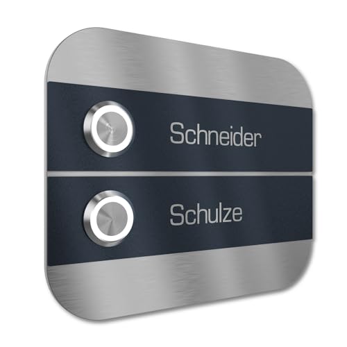 Graviers Design Mehrfamilien Türklingel mit LED Taster 2 Namen Gravur - V2A Edelstahl Klingel 140x115 mm - Unterputz wählbar Aufputz für Haustür Zweifamilienhaus Graviers Design Mehrfamilien Türklingel mit LED Taster 2 Namen Gravur - V2A Edelstahl Klingel 140x115 mm - Unterputz wählbar Aufputz für Haustür Zweifamilienhaus von Graviers Design