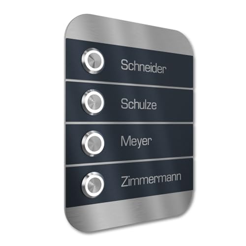 Graviers Design Mehrfamilien Türklingel mit LED Taster 4 Namen Gravur - V2A Edelstahl Klingel 140x185 mm - Unterputz wählbar Aufputz für Haustür Mehrfamilienhaus Graviers Design Mehrfamilien Türklingel mit LED Taster 4 Namen Gravur - V2A Edelstahl Klingel 140x185 mm - Unterputz wählbar Aufputz für Haustür Mehrfamilienhaus von Graviers Design