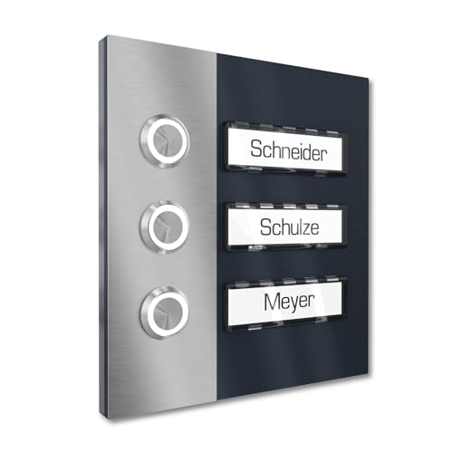 Graviers Design Mehrfamilienhaus Aufputz Klingel 3 Namensschilder austauschbar - V2A Edelstahl Türklingel 140x150 mm Pulverbeschichtet RAL 7016 - LED Klingeltaster Beleuchtung wählbar Graviers Design Mehrfamilienhaus Aufputz Klingel 3 Namensschilder austauschbar - V2A Edelstahl Türklingel 140x150 mm Pulverbeschichtet RAL 7016 - LED Klingeltaster Beleuchtung wählbar von Graviers Design