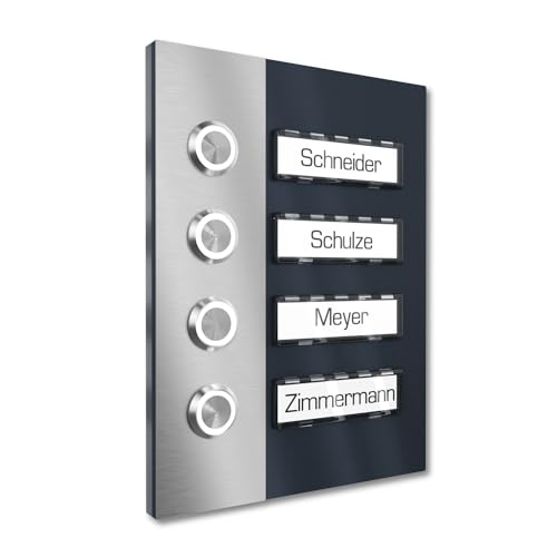 Graviers Design Mehrfamilienhaus Aufputz Klingel 4 Namensschilder austauschbar - V2A Edelstahl Türklingel 140x185 mm Pulverbeschichtet RAL 7016 - LED Klingeltaster Beleuchtung wählbar Graviers Design Mehrfamilienhaus Aufputz Klingel 4 Namensschilder austauschbar - V2A Edelstahl Türklingel 140x185 mm Pulverbeschichtet RAL 7016 - LED Klingeltaster Beleuchtung wählbar von Graviers Design