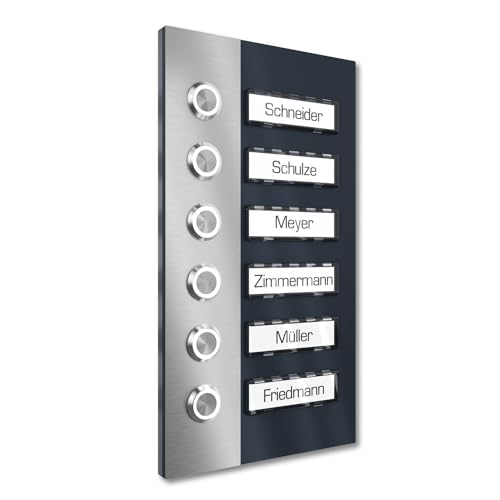 Graviers Design Mehrfamilienhaus Aufputz Klingel 6 Namensschilder austauschbar - V2A Edelstahl Türklingel 140x255 mm Pulverbeschichtet RAL 7016 - LED Klingeltaster Beleuchtung wählbar Graviers Design Mehrfamilienhaus Aufputz Klingel 6 Namensschilder austauschbar - V2A Edelstahl Türklingel 140x255 mm Pulverbeschichtet RAL 7016 - LED Klingeltaster Beleuchtung wählbar von Graviers Design
