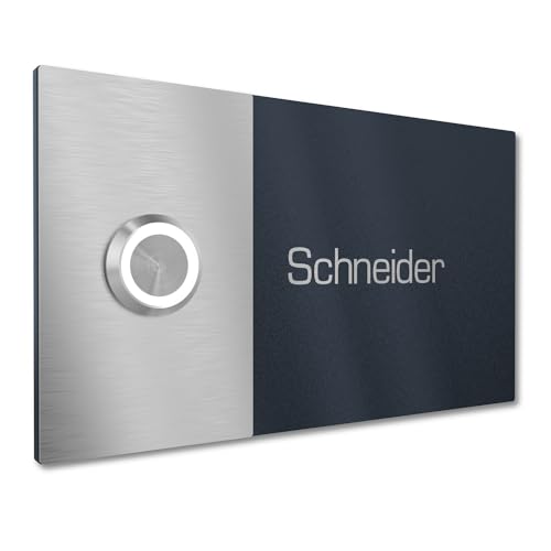 Graviers Design Mehrfamilienhaus Klingel mit LED Klingeltaster 1 Name Gravur - V2A Edelstahl Türklingel 140x80 mm Pulverbeschichtet RAL 7016 - Unterputz wählbar Aufputz für Haustür von Graviers Design