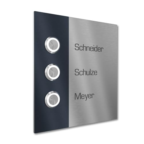 Graviers Design Mehrfamilienhaus Klingel mit LED Klingeltaster 3 Namen Gravur - V2A Edelstahl Türklingel 140x150 mm - Unterputz wählbar Aufputz für Haustür 3-fach Graviers Design Mehrfamilienhaus Klingel mit LED Klingeltaster 3 Namen Gravur - V2A Edelstahl Türklingel 140x150 mm - Unterputz wählbar Aufputz für Haustür 3-fach von Graviers Design