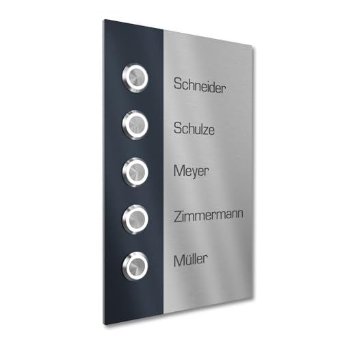 Graviers Design Mehrfamilienhaus Klingel mit LED Klingeltaster 5 Namen Gravur - V2A Edelstahl Türklingel 140x220 mm - Unterputz wählbar Aufputz für Haustür 5-fach Graviers Design Mehrfamilienhaus Klingel mit LED Klingeltaster 5 Namen Gravur - V2A Edelstahl Türklingel 140x220 mm - Unterputz wählbar Aufputz für Haustür 5-fach von Graviers Design