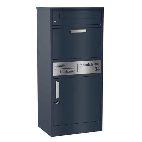 Graviers Design Paketbriefkasten mit Brieffach personalisiert freistehend - Edelstahl Namensschild Hausnummer Laserschnitt Gravur - pulverbeschichteter Briefkasten Postbox Paketbox Design 2 von Graviers Design