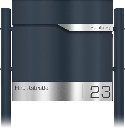 Graviers Design Standbriefkasten mit Zeitungsfach in Anthrazit RAL 7016 - Briefkasten personalisierbar Edelstahl Namensschild Straßenname Hausnummer - Wandbriefkasten Briefbox mit Schloss von Graviers Design