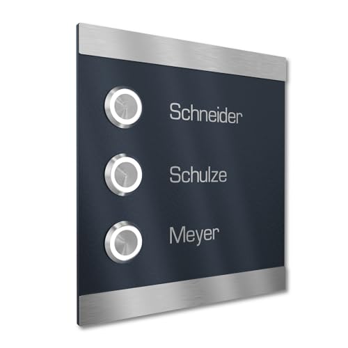 Graviers Design Türklingel für Mehrfamilienhaus 3 Namen Gravur - V2A Edelstahl Klingel 140x150 mm - LED Taster Unterputz wählbar Aufputz für Haustür 3-fach Graviers Design Türklingel für Mehrfamilienhaus 3 Namen Gravur - V2A Edelstahl Klingel 140x150 mm - LED Taster Unterputz wählbar Aufputz für Haustür 3-fach von Graviers Design