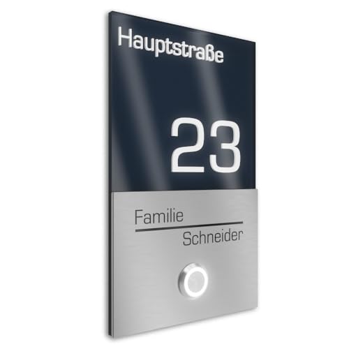 Graviers Design V2A Edelstahl Türklingel mit Hausnummer Straße Namen Gravur - Klingelschild 110x180mm LED-Taster Klingelplatte modernes Design aus Edelstahl Acryl Anthrazit Graviers Design V2A Edelstahl Türklingel mit Hausnummer Straße Namen Gravur - Klingelschild 110x180mm LED-Taster Klingelplatte modernes Design aus Edelstahl Acryl Anthrazit von Graviers Design