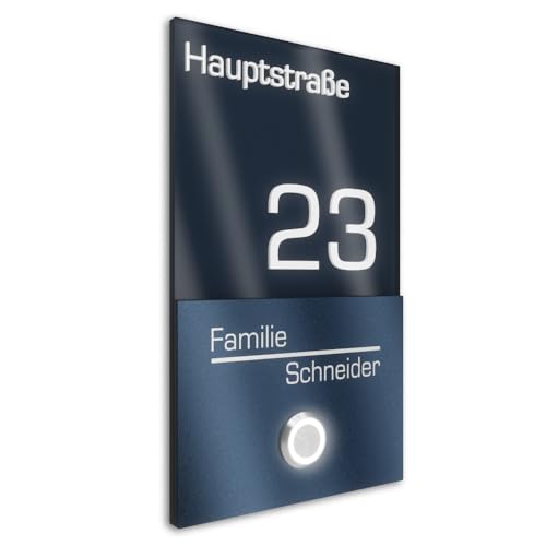 Graviers Design V2A Edelstahl Türklingel mit Hausnummer Straße Namen Gravur - Klingelschild 110x180mm LED-Taster Klingelplatte modernes Design aus Edelstahl Beschichtung RAL 7016 Acryl Anthrazit von Graviers Design