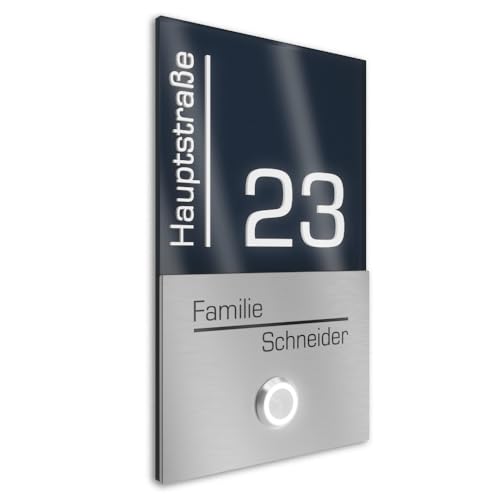 Graviers Design V2A Edelstahl Türklingel mit Straße Hausnummer Namen Gravur - Klingelschild 110x180mm LED-Taster Klingelplatte modernes Design aus Edelstahl Acryl Anthrazit Graviers Design V2A Edelstahl Türklingel mit Straße Hausnummer Namen Gravur - Klingelschild 110x180mm LED-Taster Klingelplatte modernes Design aus Edelstahl Acryl Anthrazit von Graviers Design