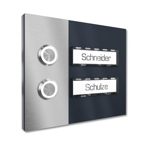 Graviers Design Zweifamilienhaus Aufputz Klingel 2 Namensschilder austauschbar - V2A Edelstahl Türklingel 140x115 mm Pulverbeschichtet RAL 7016 - LED Klingeltaster Beleuchtung wählbar Graviers Design Zweifamilienhaus Aufputz Klingel 2 Namensschilder austauschbar - V2A Edelstahl Türklingel 140x115 mm Pulverbeschichtet RAL 7016 - LED Klingeltaster Beleuchtung wählbar von Graviers Design